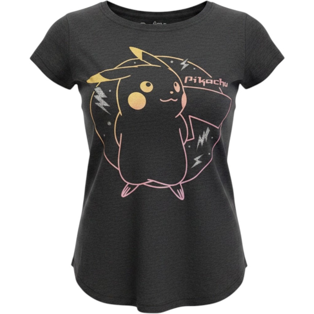 Pokemon Girls T-Shirt Size 6-7 Gray Neon Outline Pikachu Design